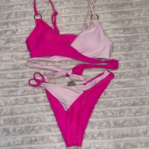 Dark and Light Pink Criss Cross Strap SHEIN Bikini Set